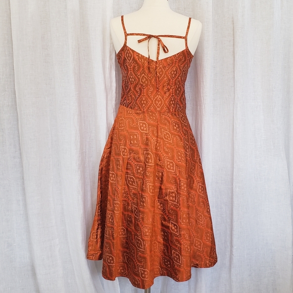 Burnt Orange Ikat silk dress by Banana - Picture 3 of 7